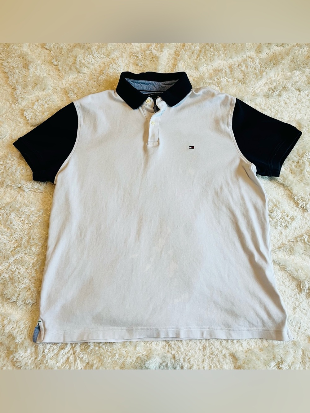 Tommy Hilfiger White Polo with Black Collar & Sleeves Size L